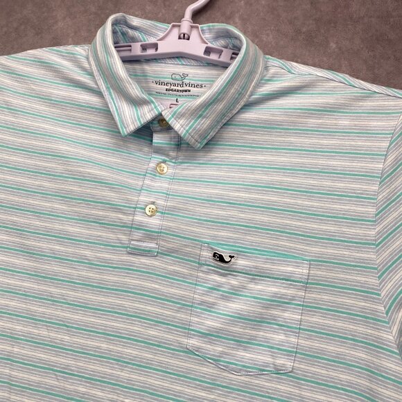 Vineyard Vines Edgartown Polo Shirt Men L Purple/Green Stripe Whale Logo Stretch - Picture 4 of 9